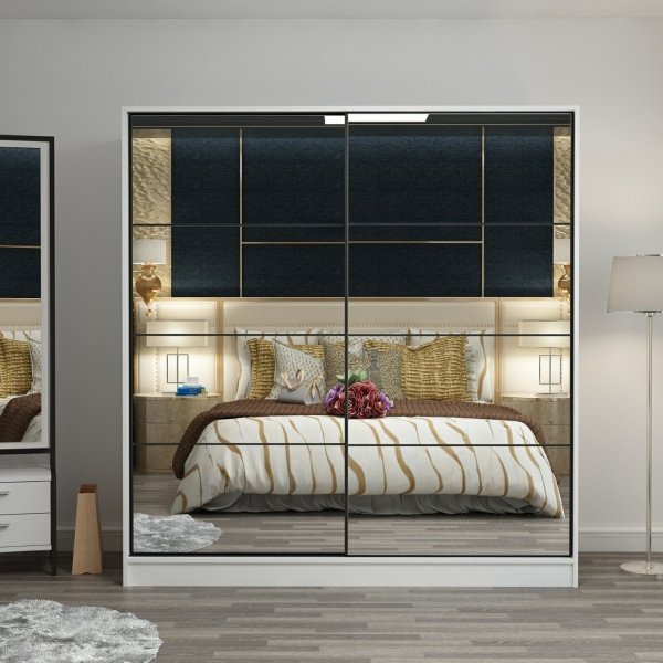 Armoire Kapusta avec portes miroir, 180 cm - Blanc