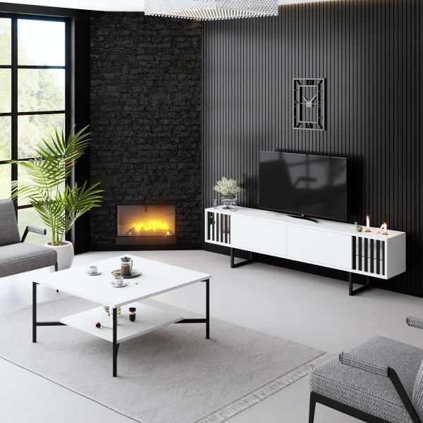 Erki TV-bänk - Vit/svart Erki TV-bänk - Vit/svart