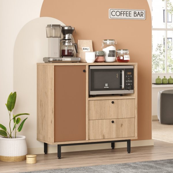 Armoire de cuisine Royce 1 - Chêne/rouge brique Armoire de cuisine Royce 1 - Chêne/rouge brique