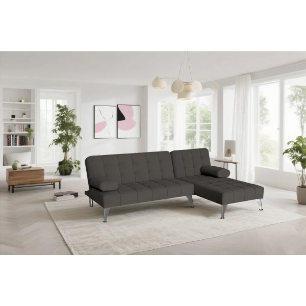 Bdsoffa med divan i brun sammet