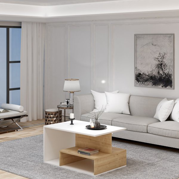 Table basse Vera 90 x 60 cm - Blanc/chêne Table basse Vera 90 x 60 cm - Blanc/chêne