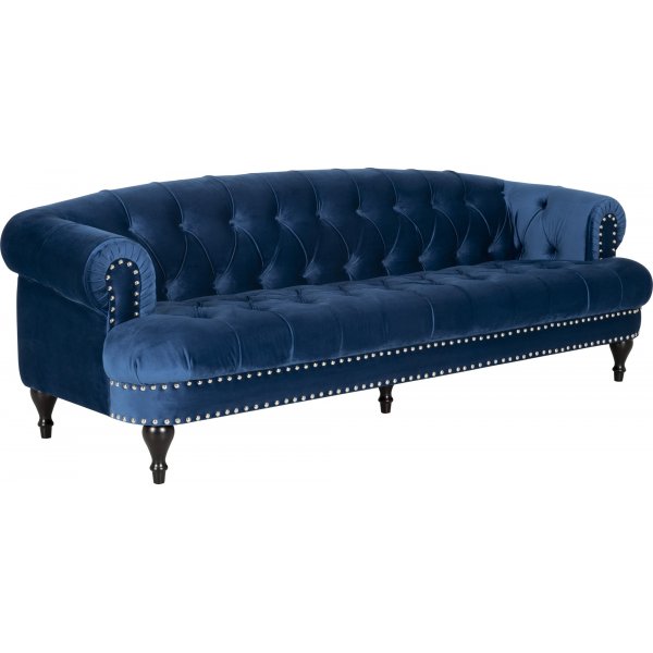 Chesterfield 3-sits soffa i bl sammet