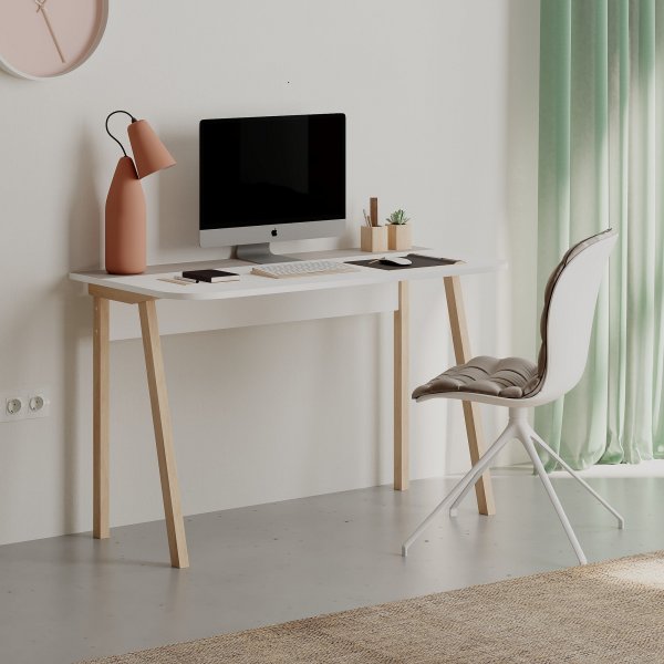Bureau Luton 120x60 cm - Daim clair/blanc Bureau Luton 120x60 cm - Daim clair/blanc