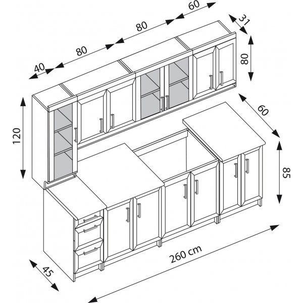 Margaret komplett kök 260 cm - Valnöt Margaret komplett kök 260 cm - Valnöt