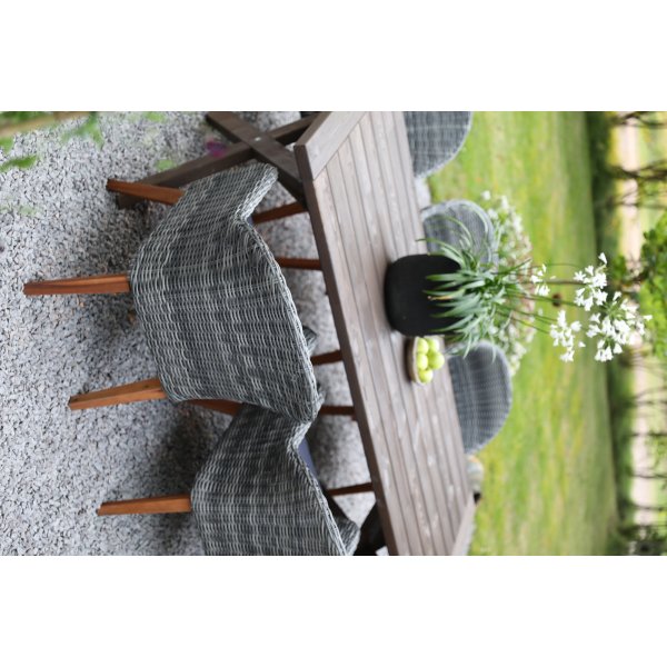 Groupe de restauration en plein air d\\\'Oxford; table beige 220 cm avec 6 fauteuils Valetta rotin artificiel gris Groupe de restauration en plein air d\\\'Oxford; table beige 220 cm avec 6 fauteuils Valetta rotin artificiel gris