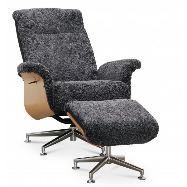 Fauteuil relax avec repose-pieds en peau de mouton vritable chne/anthracite - Ulla + Nettoyage textile pour meubles