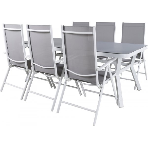 Ensemble de repas d'extrieur Virya avec 6 chaises Break - Gris/Blanc