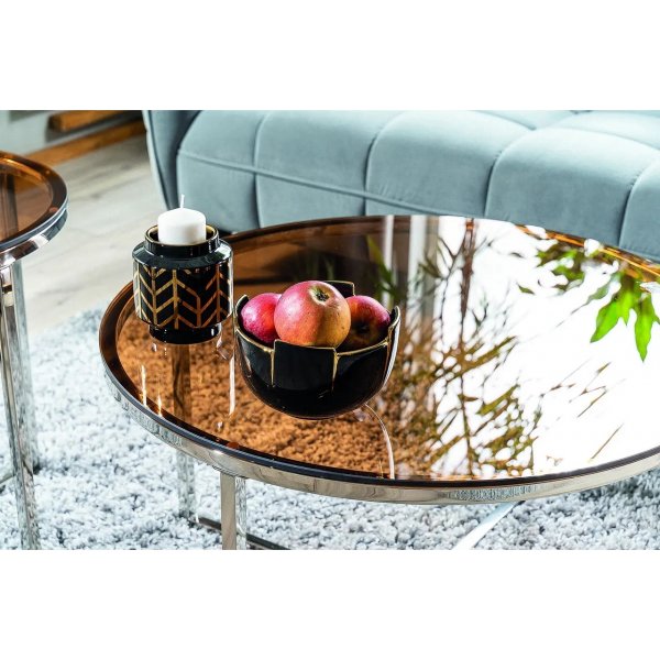 Table basse cristal Ø80 cm - Ambre/chrome Table basse cristal Ø80 cm - Ambre/chrome