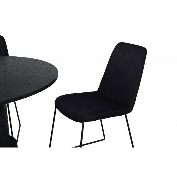 Bianca Matgrupp runt svart matbord med 4 st Muce svart stolar Bianca Matgrupp runt svart matbord med 4 st Muce svart stolar
