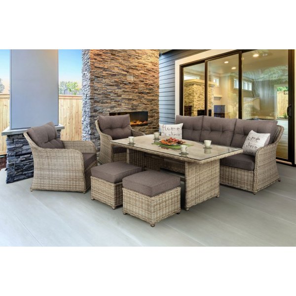 Soffgrupp Bergamo med fåtöljer, pallar & bord - Beige/beige melerad Soffgrupp Bergamo med fåtöljer, pallar & bord - Beige/beige melerad