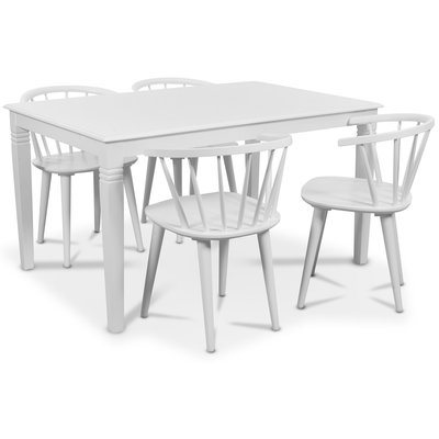 Mellby matgrupp 140 cm bord med 4 st vita Fredrik Pinnstolar med karm - Vit