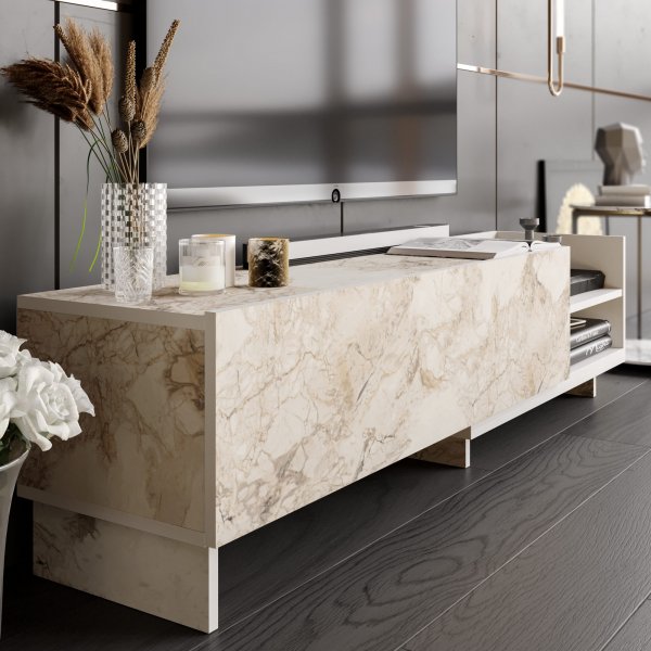 Meuble TV Parion - Marbre blanc Meuble TV Parion - Marbre blanc