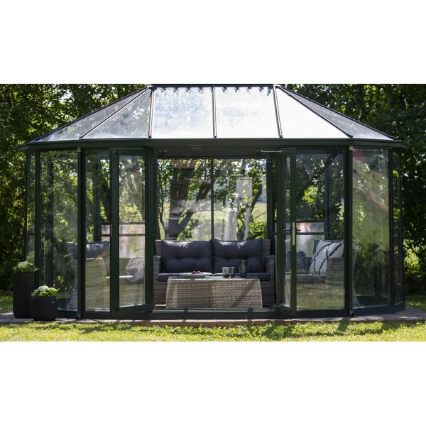 Ballingsl�v Lyx utegrupp: soffa, f�t�ljer och bord - Ljusgr� konstrotting