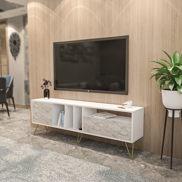 Meuble TV Mistico - Marbre blanc/or Meuble TV Mistico - Marbre blanc/or