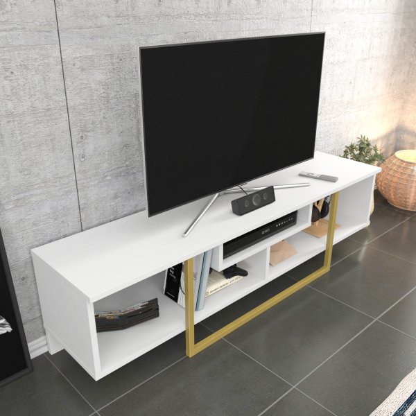 Asal TV-bänk 150 cm - Vit/guld Asal TV-bänk 150 cm - Vit/guld