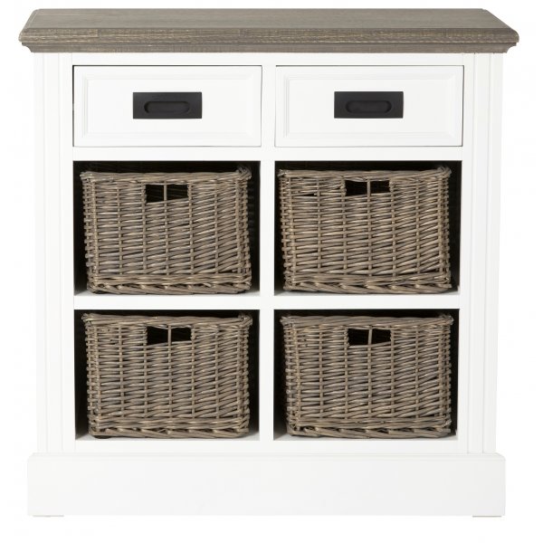 Malou Byrå med förvaring och rottinglådor - Vit/brungrå Malou Byrå med förvaring och rottinglådor - Vit/brungrå