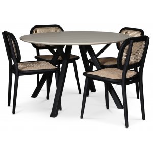 Ankara matgrupp; runt matbord + 4 st svarta Sikns stolar