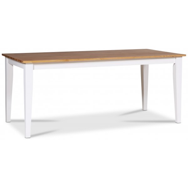 Dalarös matgrupp 180 cm bord vit/ek med 6 st stolar kryss i ryggen Dalarös matgrupp 180 cm bord vit/ek med 6 st stolar kryss i ryggen