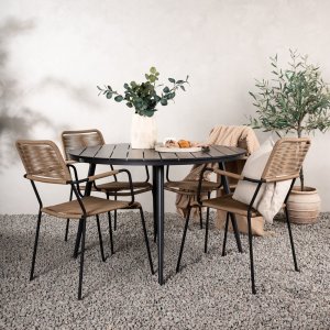 Break buiteneetgroep met 4 Lindos frame stoelen - Zwart/Latte