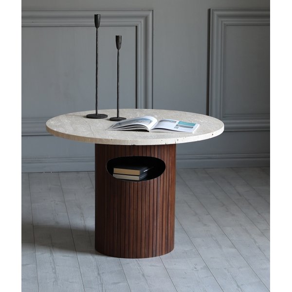 Arto runt soffbord hjd 60 cm - Valnt / Travertin