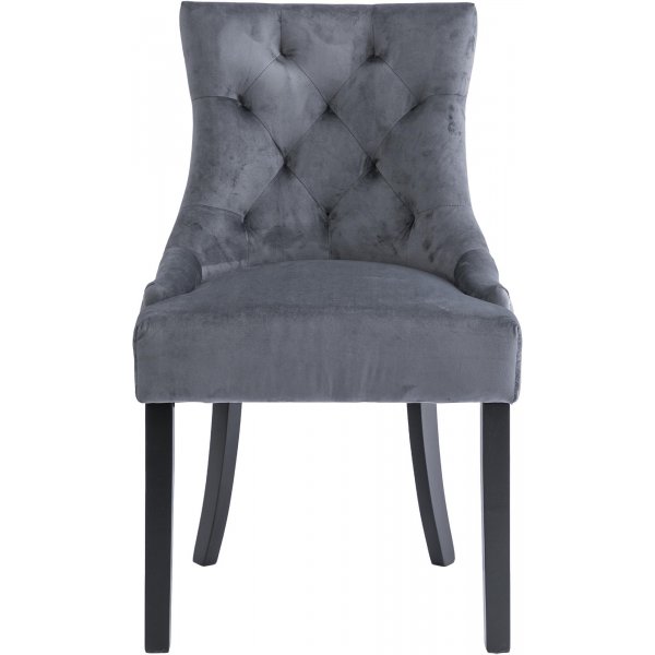 Grijze fluwelen eetkamerstoel met zwarte poten
