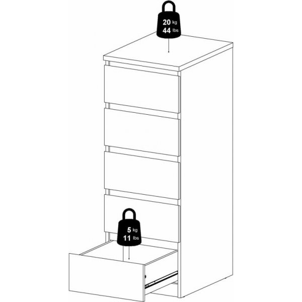 Naia smal dressoir met 5 laden - Wit Naia smal dressoir met 5 laden - Wit