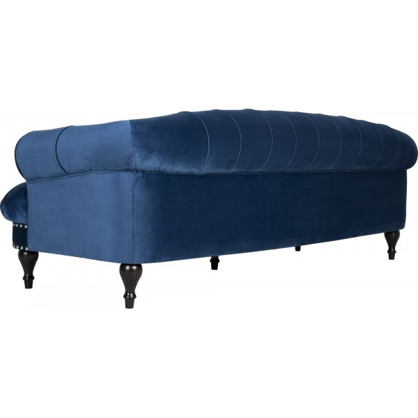 Soffa chesterfield 3-sits soffa i bl sammet