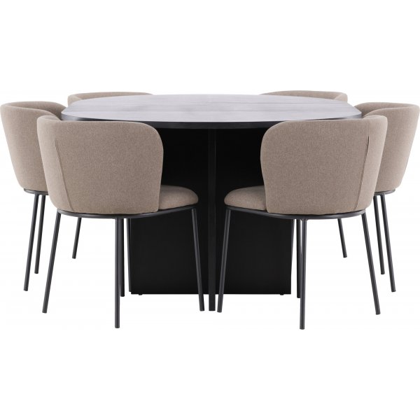 Matbord Strada med 6 st Edina stolar - Brun/svart + 4.00 x Möbeltassar Matbord Strada med 6 st Edina stolar - Brun/svart + 4.00 x Möbeltassar