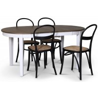 Skagen matgrupp; matbord 160/210x90 cm - Vit / brunoljad ek med 4 st Danderyd No.16 stolar Svarta Skagen matgrupp; matbord 160/210x90 cm - Vit / brunoljad ek med 4 st Danderyd No.16 stolar Svarta