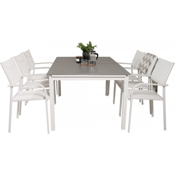 Levels utematgrupp med 6 st Santorini stolar - Grå/Vit Levels utematgrupp med 6 st Santorini stolar - Grå/Vit