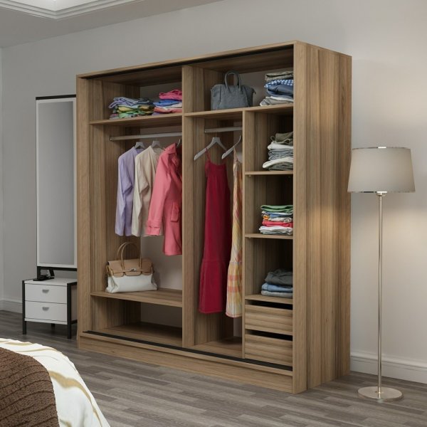 Armoire Kapusta avec porte miroir, 180 cm - Marron/anthracite Armoire Kapusta avec porte miroir, 180 cm - Marron/anthracite