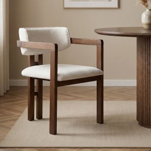 Karmstol Torpin i vit chenille och m�rk valn�t