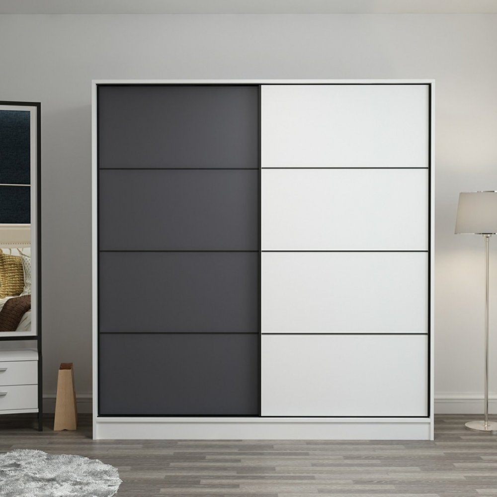 Kapusta garderob 180 x 52 x 190 cm - Vit/antracit/vit - Garderober