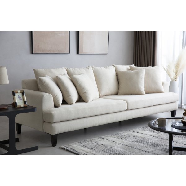 Soffa beige 4-sits med lsa kuddar - Remy