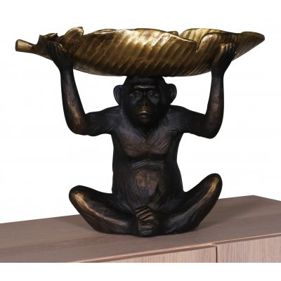 Staty Apa med lv 21 cm - Svart mssing