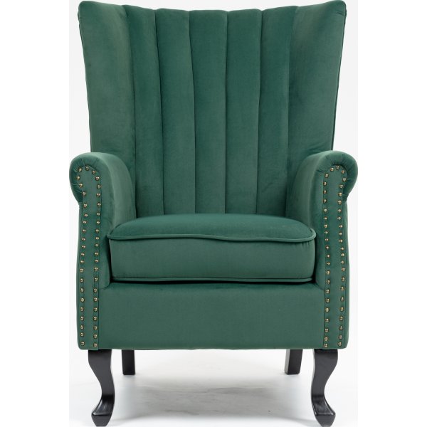 Fauteuil met oorkleppen in groen fluweel + Textielreiniging voor meubels Fauteuil met oorkleppen in groen fluweel + Textielreiniging voor meubels