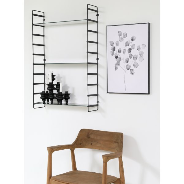 Stream svart vägghylla med vita glasmarmor hyllplan Stream svart vägghylla med vita glasmarmor hyllplan