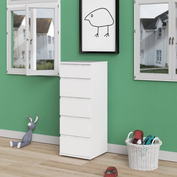 Nova slank dressoir met 5 laden - Wit + Meubelpoten Nova slank dressoir met 5 laden - Wit + Meubelpoten