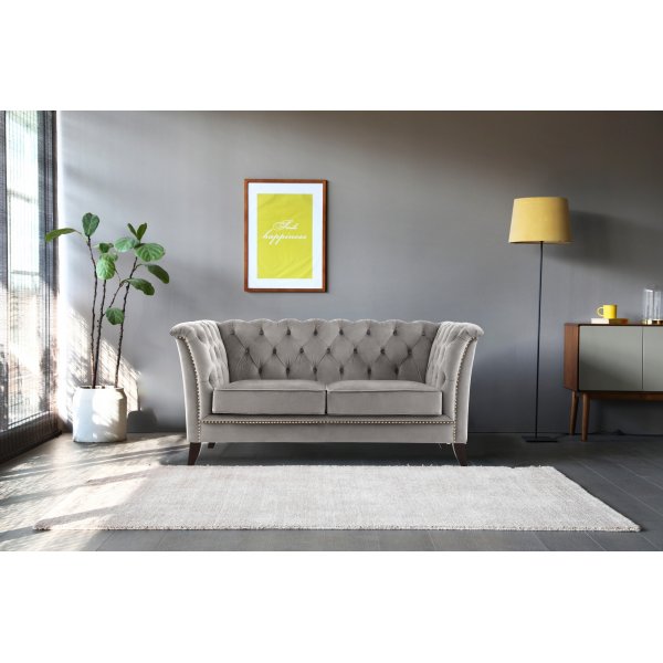 Canapé 2 places Chesterfield gris - Henry + Nettoyage textile pour meubles Canapé 2 places Chesterfield gris - Henry + Nettoyage textile pour meubles