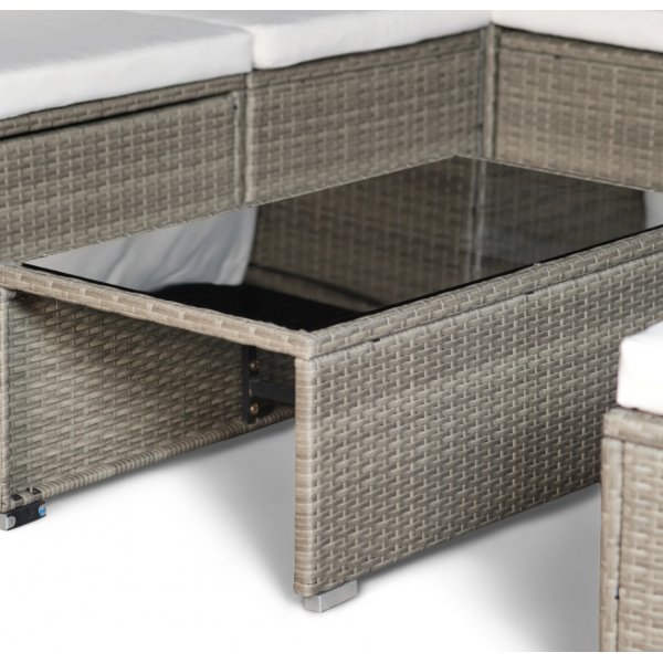 Key West utegrupp; hrnsoffa med bord, fotpallar och frvaring - Brun konstrotting