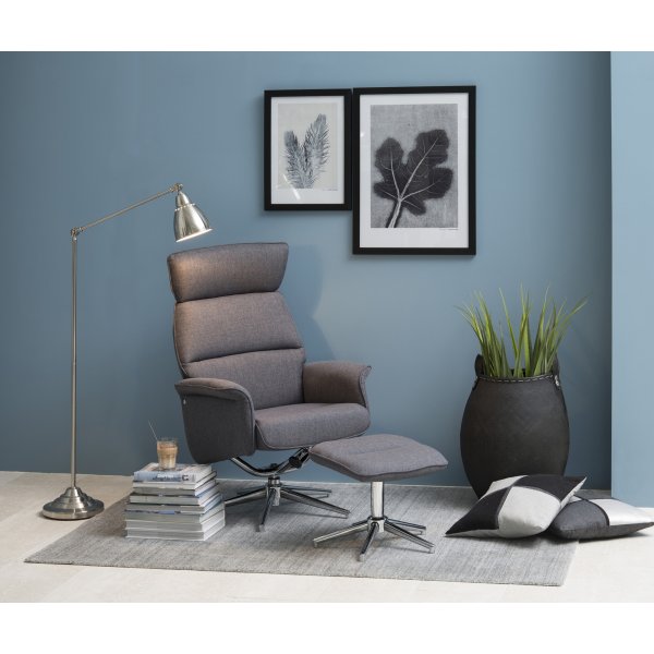 Fauteuil inclinable Alura avec repose-pieds - Gris/chrome Fauteuil inclinable Alura avec repose-pieds - Gris/chrome