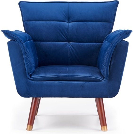 Fauteuil Rosie - Bleu (Velours) Noyer/Laiton