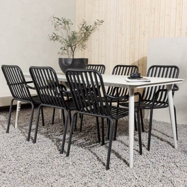 Lina utematgrupp med 6 st Peking stolar - Beige/Svart