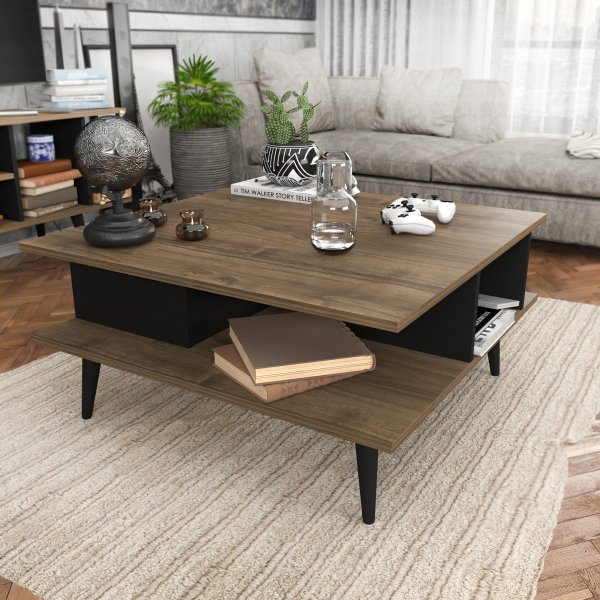 Table basse Akya 89 x 89 cm - Noyer/noir Table basse Akya 89 x 89 cm - Noyer/noir