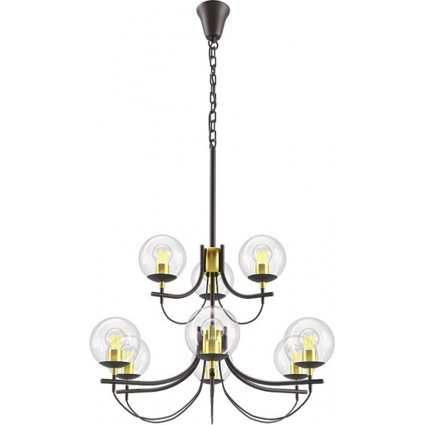Glaslykta takkrona 75 cm 9 st ljuskllor - Svart/Mssing