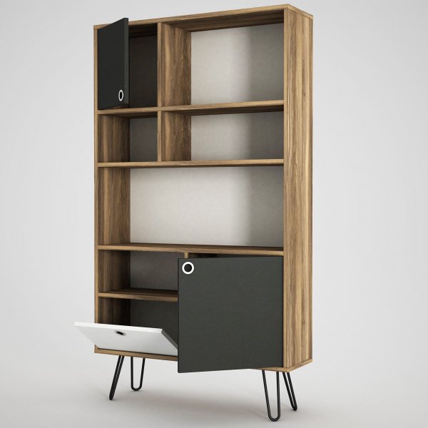 Karamel bokhylla - Valnöt/antracit/vit Karamel bokhylla - Valnöt/antracit/vit