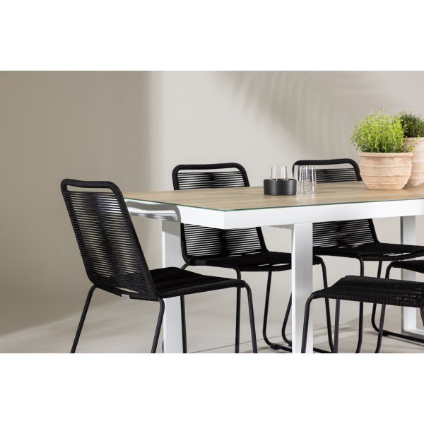 Merlo rektangulär matgrupp med 6 st Lindos stolar - Svart/vit + 6.00 x Stolsdyna Merlo rektangulär matgrupp med 6 st Lindos stolar - Svart/vit + 6.00 x Stolsdyna