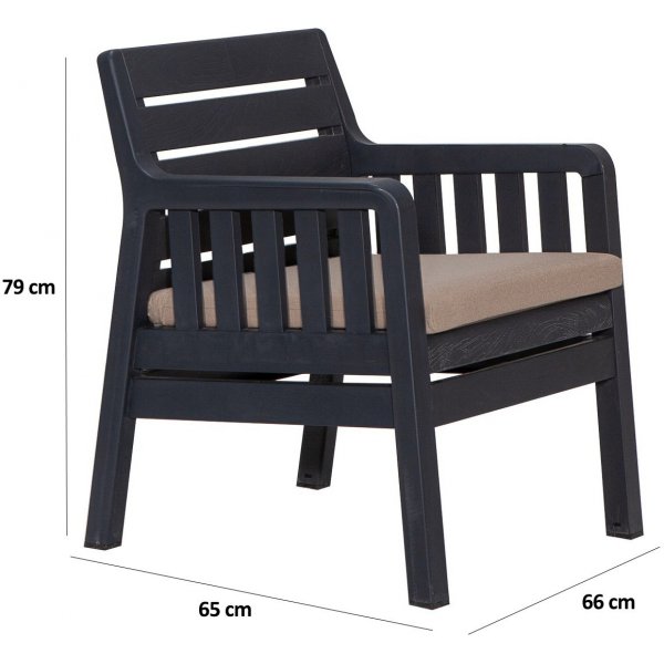 Groupe salon Lara avec 2 fauteuils et table - Anthracite Groupe salon Lara avec 2 fauteuils et table - Anthracite