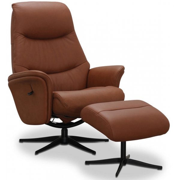 Venedig reclinerftlj med fotpall - Cognac (Semi-anilin)