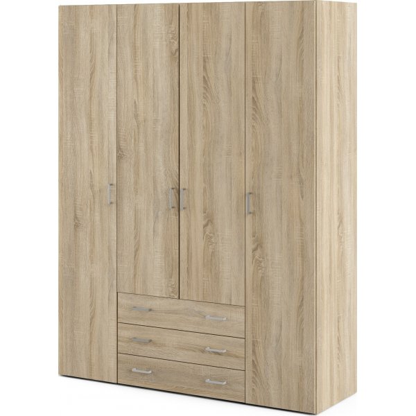 Armoire Space avec 4 portes et 3 tiroirs - Chêne Armoire Space avec 4 portes et 3 tiroirs - Chêne